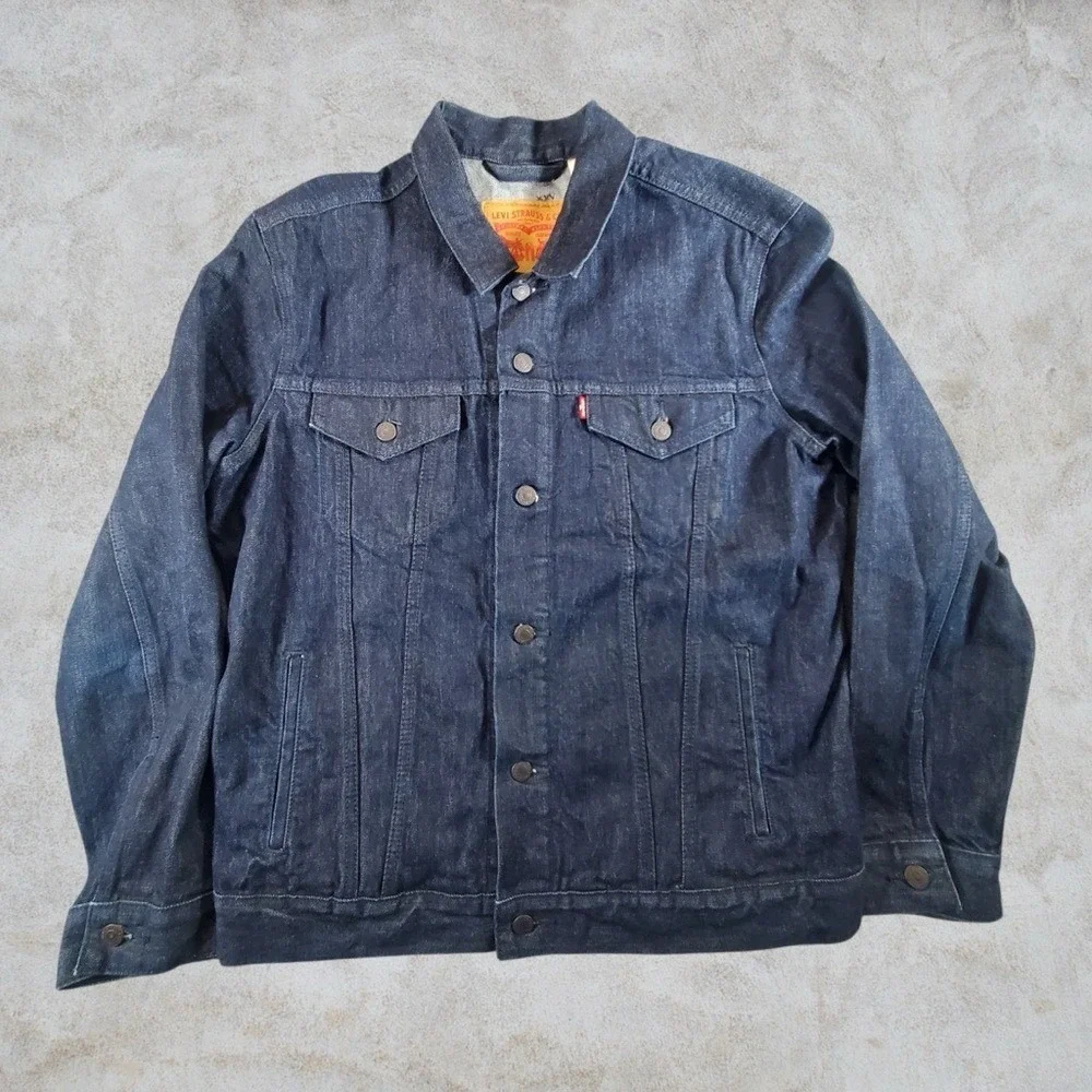 Levi's Denim Jacket Mens Large Dark Wash Blue Trucker Waxed Type 3  Workwear Y2K